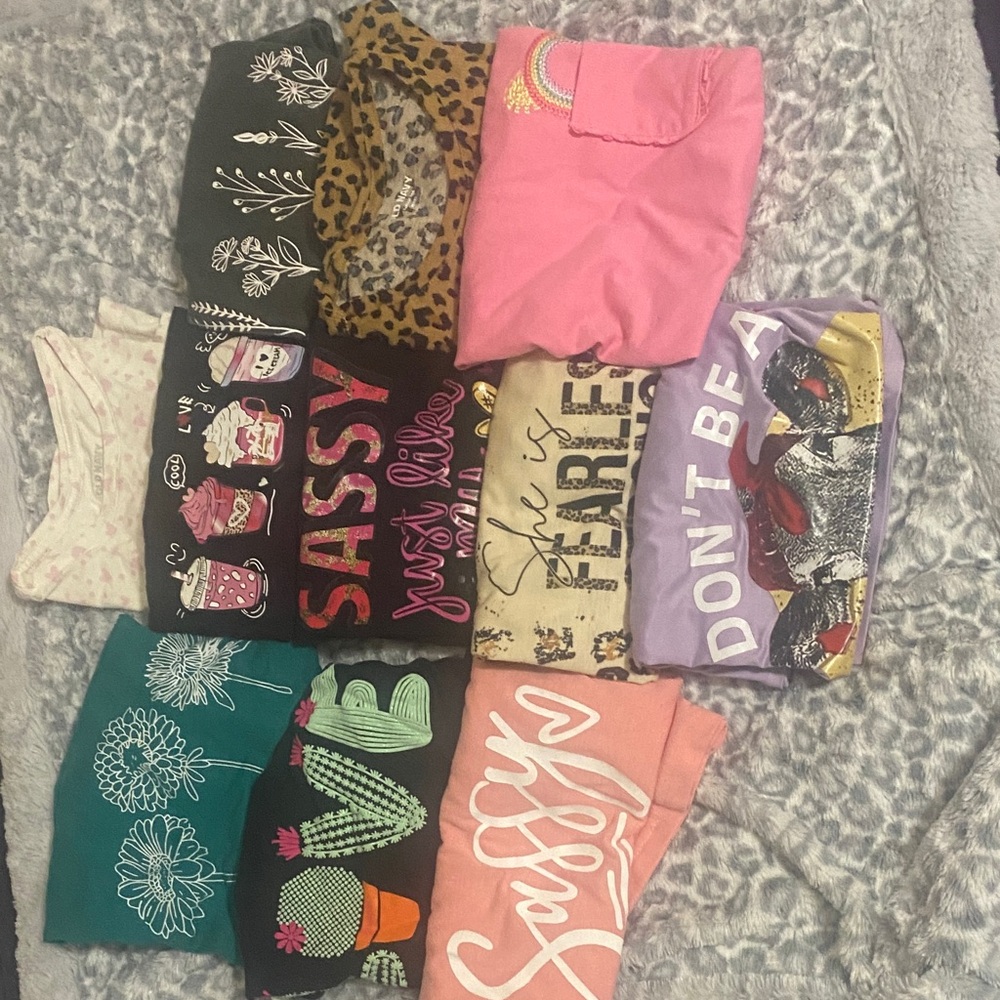 Girl,s T-Shirt Bundle Size 8-10- Assorted Pink, Black, Teal, Purple & More